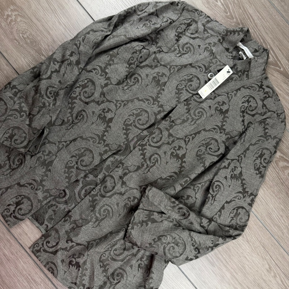 Ellen Tracy Womens Paisley Wool Silk Cashmere Blend Jacket Onyx Gray Size 1